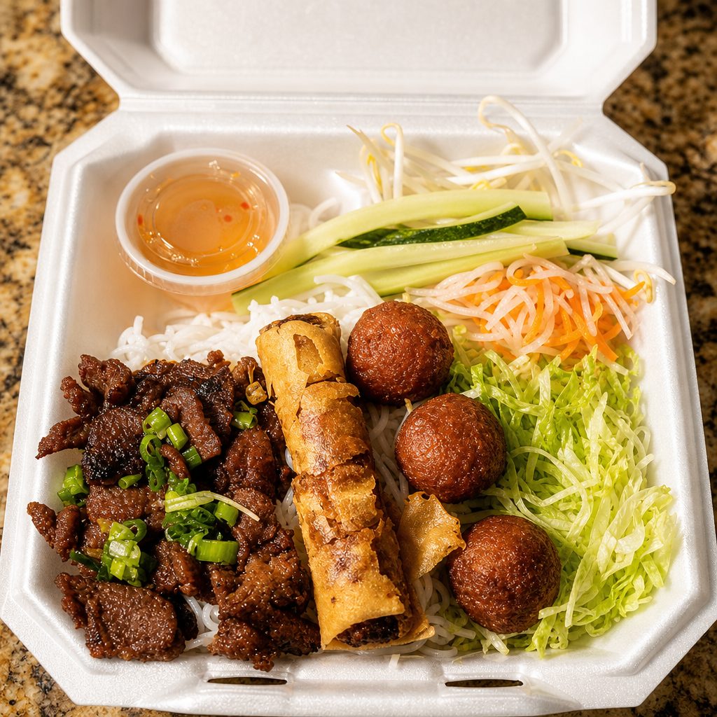 77. Bún Nem Nướng, Thịt Nướng, Chả Gio.